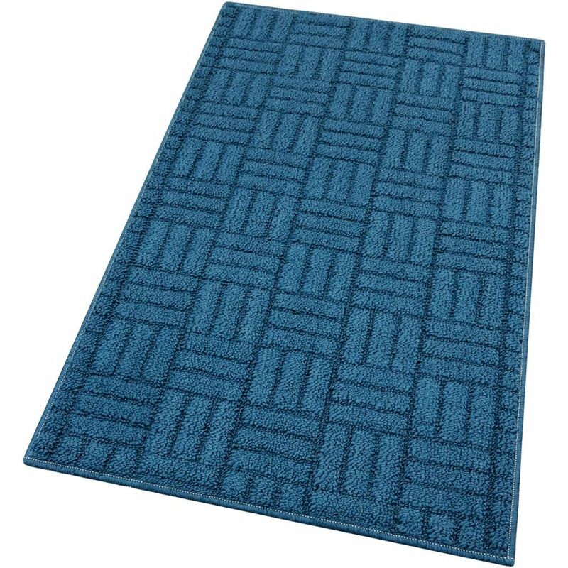 Tapis de Cuisine Moderne Coureur Bordé Absorbant Antidérapant Lavable Bleu - 50x80 cm