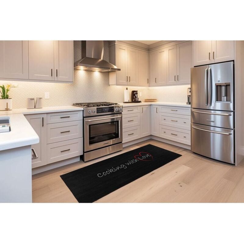 Tapis de cuisine noir rectangle Kamil Noir 60x180