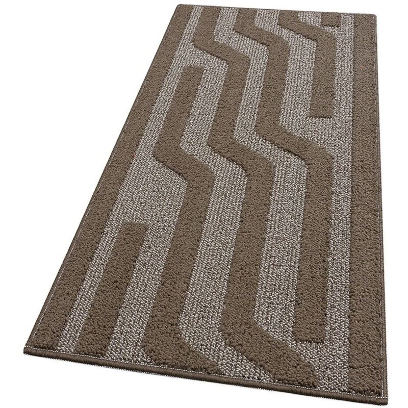 Emmevi Mv S.p.a. - Tapis De Cuisine Rayé 3D Doux Bordé Coureur D'Entrée Absorbant Antidérapant Marron - 50x80 Cm