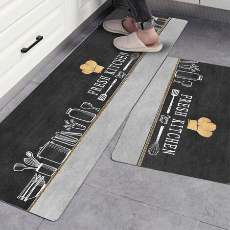 Tapis de cuisine rembourrés anti-fatigue, ensemble de 2 pièces, en cuir imperméable PVC antidérapant et lavable (4575+45150cm)
