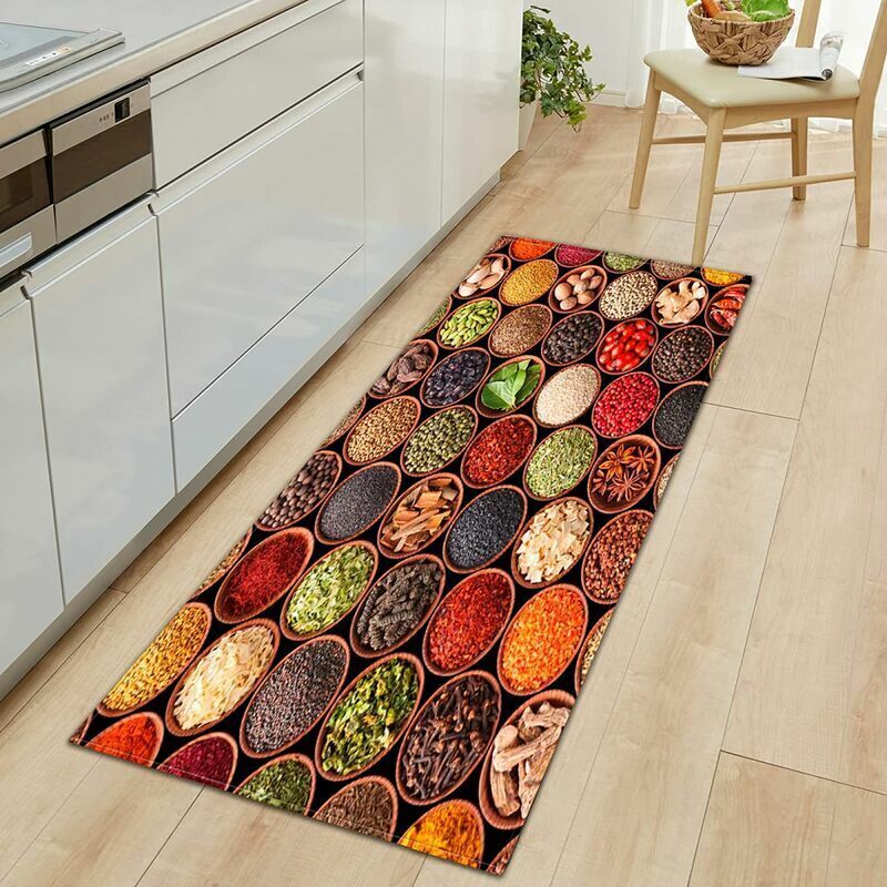 VURAHOME - Tapis de Cuisine Série Épices & Arts de la Table Antidérapant Tapis Cuisine Devant Evier Antidérapant Tapis de Sol Absorbant Lavable
