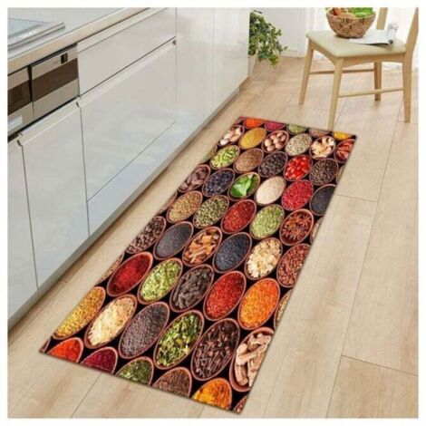 Tapis de cuisine série épices et vaisselle tapis de cuisine antidérapant devant l'évier tapis de sol antidérapant absorbant lavable tapis de décoration 40 x 120 cm