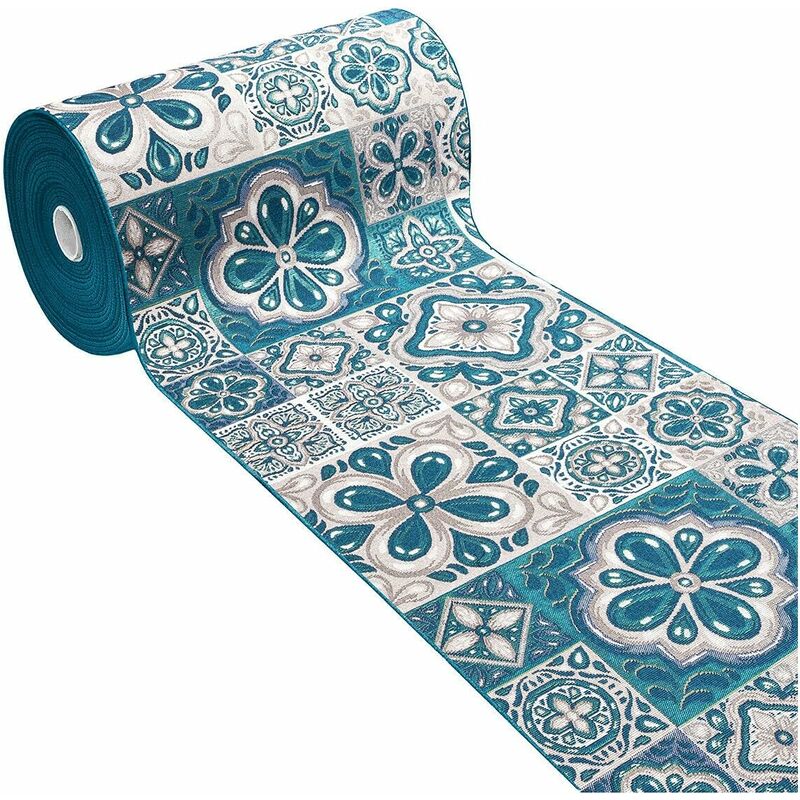 Emmevi Mv S.p.a. - Tapis de Cuisine Tissu Gobelin Coureur Lavable Antidérapant Majolique Bleu - 52x280 cm