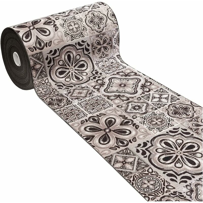 Emmevi Mv S.p.a. - Tapis de Cuisine Tissu Gobelin Coureur Lavable Antidérapant Majolique Noir - 52x240 cm