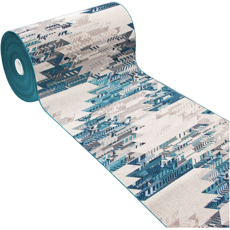 Emmevi Mv S.p.a. - Tapis de Cuisine Tissu Gobelin Coureur Lavable Antidérapant Moderne Ethnique Bleu - 54x280 Cm