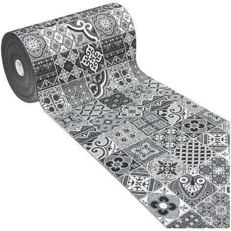 Tapis de Cuisine Tissu Gobelin Coureur Lavable Antidérapant Moderne motif Majolique Gris - 54x190 cm