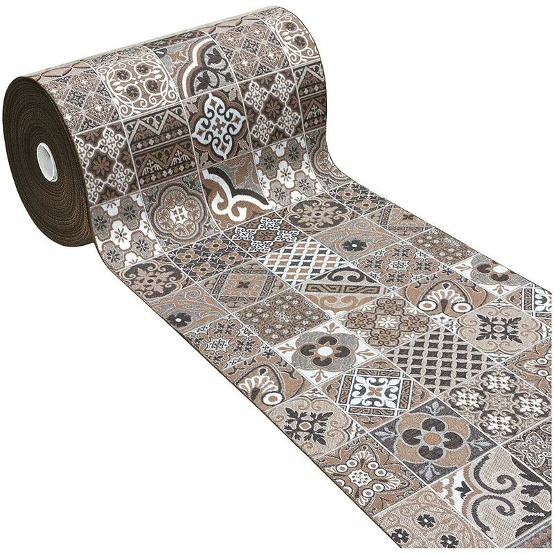 Emmevi Mv S.p.a. - Tapis de Cuisine Tissu Gobelin Coureur Lavable Antidérapant Moderne motif Majolique Marron - 54x80 cm