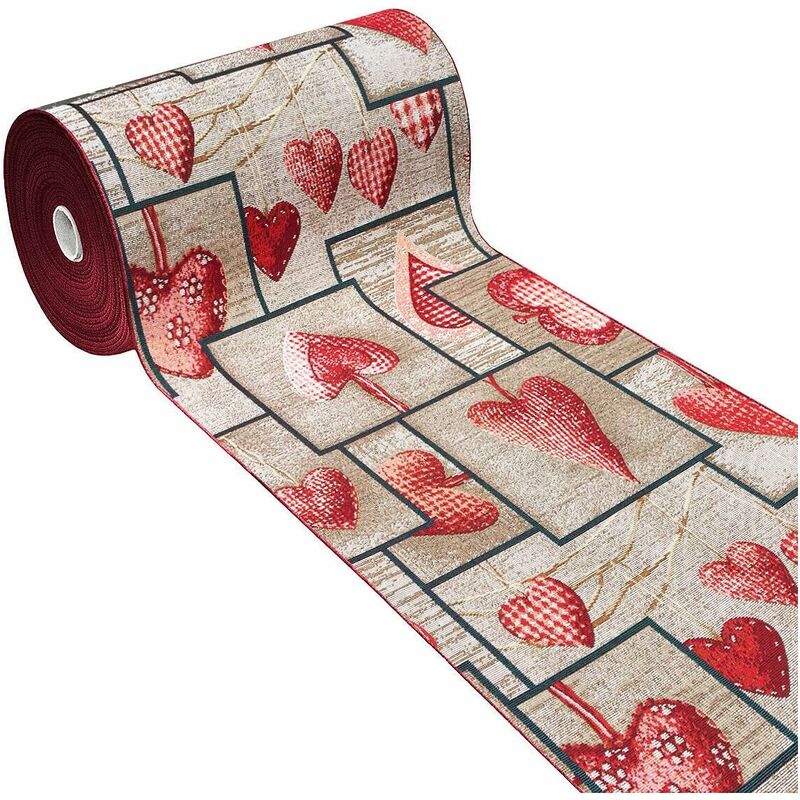 Emmevi Mv S.p.a. - Tapis de Cuisine Tissu Gobelin Coureur Lavable Antidérapant Shabby Chic Coeurs Bordeaux - 54x110 cm