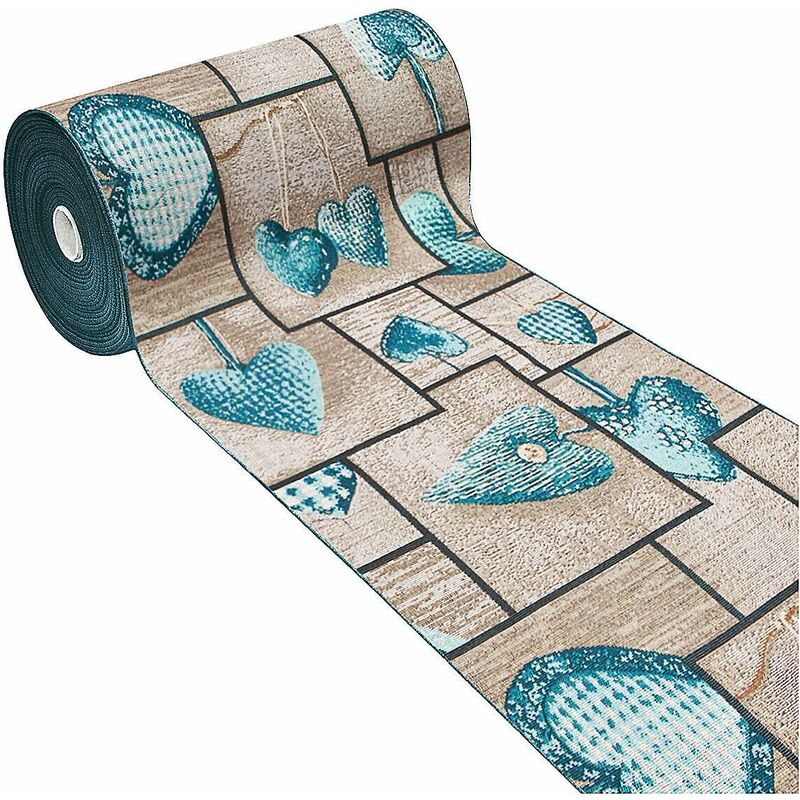Emmevi Mv S.p.a. - Tapis de Cuisine Tissu Gobelin Coureur Lavable Antidérapant Shabby Chic Coeurs Turquoise - 54x80 cm