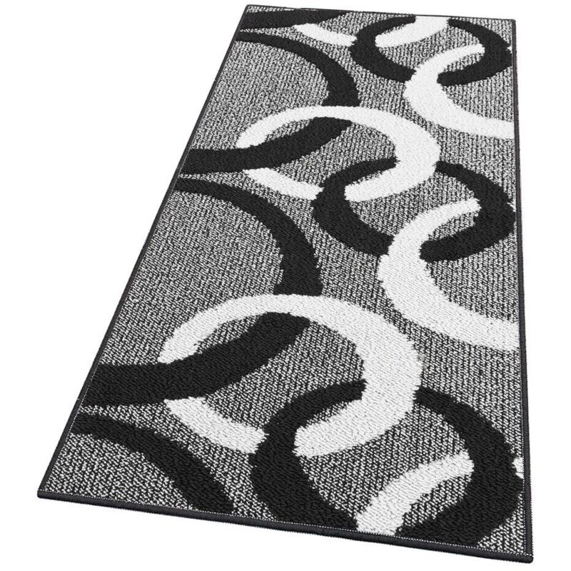 Emmevi Mv S.p.a. - Tapis De Cuisine Tridimensionnel Cercles 3D Absorbant Doux Moderne Antidérapant Noir - 50x80 Cm