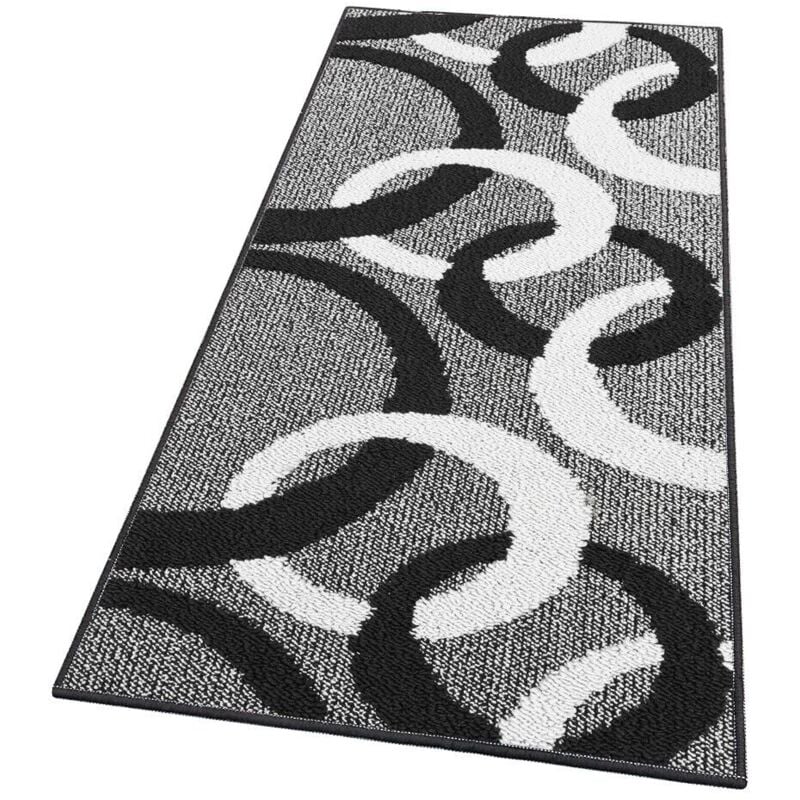 Emmevi Mv S.p.a. - Tapis De Cuisine Tridimensionnel Cercles 3D Absorbant Doux Moderne Antidérapant Noir - 57x145 Cm
