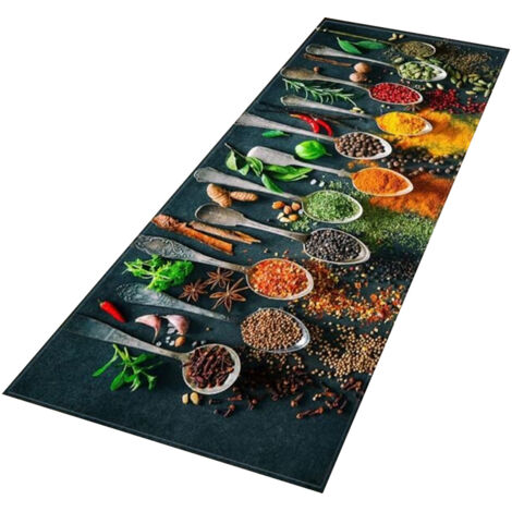 Tapis De Cuisine, Vaisselle et Épices Tapis Cuisine Devant Evier Antidérapant Et Lavable Comfort Tapis De Bain Paillasson Tapis De Sol Cuisine,60x180cm