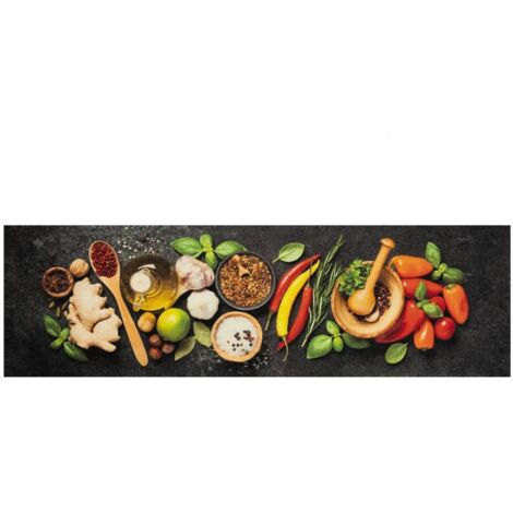 Tapis de cuisine，Tapis de sol lavable impression d'épices 45x150 cm velours CFW234217