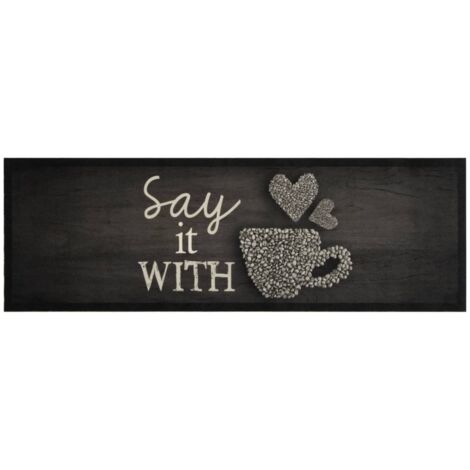 Tapis de cuisine，Tapis de sol lavable imprimé tasse noir 60x180 cm velours CFW788362