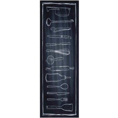 Tapis de cuisine，Tapis de sol Toile Noir 180 x 60 cm Velours CFW324005