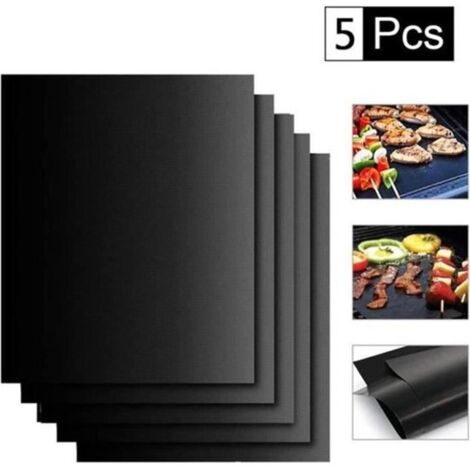 Tapis de cuisson barbecue - BBQ - 33x40 cm - Set de 5 - Anti-adhérent - Réutilisable