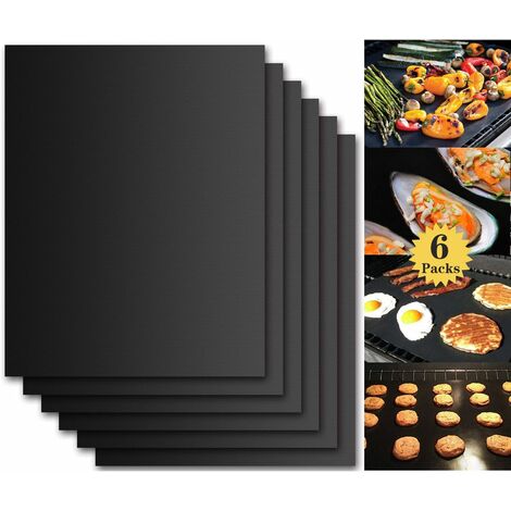 Tapis de Cuisson Barbecue, Set de 6 Feuille de Cuisson pour Barbecue et Four - 40*33 cm Anti-adhérent de BBQ et Feuilles de Cuisson réutilisable pour les barbecue à gaz, Charbon ou électriques