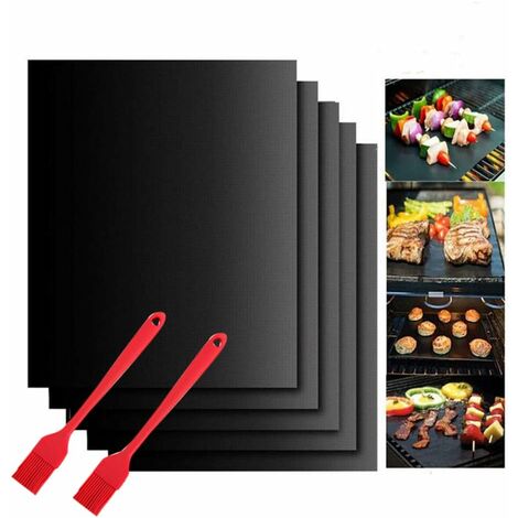 Tapis de Cuisson Barbecue,5 PcsTapis Barbecue Set-40x50cm,feuille de cuisson reutilisable,feuille teflon,pour Barbecue à Gaz, Électriques et Charbon (40x50 cm)