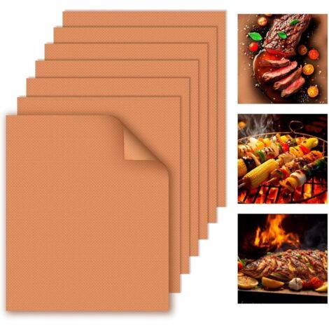 Tapis de cuisson en cuivre 7 pièces pour barbecues extérieurs, 100 % antiadhésifs, 15,75 x 13 pouces, durables, réutilisables et faciles à nettoyer - Barbecues à gaz, à charbon et électriques