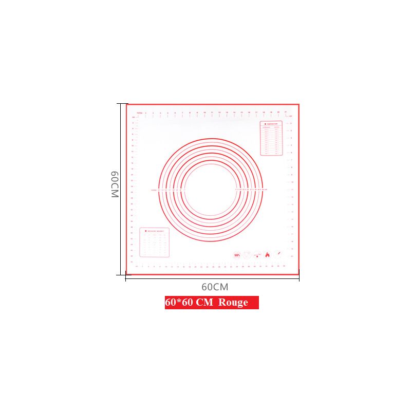 Tapis de Cuisson en Silicone Anti-adhésif Tapis de Pâte avec Mesures 1 pcs pour 60*60cm(Rouge) - Minkurow