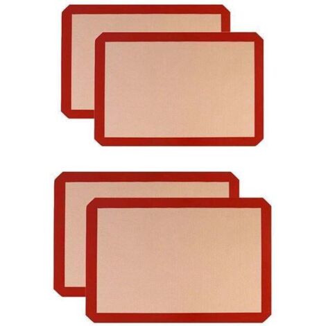 Tapis de cuisson en silicone antiadhésif réutilisable pour pâte à pâtisserie, biscuits, four, rouge, lot de 4 (2 x 30 x 21 cm + 2 x 42 x 29,5 cm)