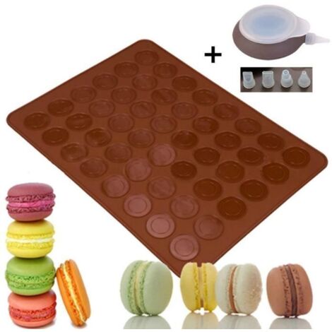 Tapis de Cuisson Macarons, Meringues Moule en Silicone 48 Coques Macarons 1 Poche à Douille 4 Douilles de Formes Differentes