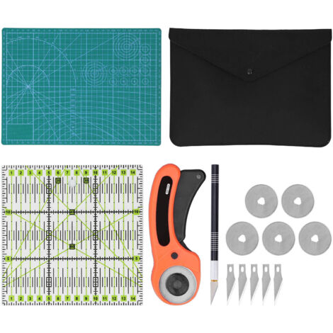 Tapis de découpe auto-cicatrisant A4 avec règle acrylique, cutter rotatif et lames de rechange - Kit couture et patchwork avec sac de rangement
