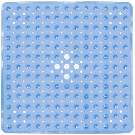 Tapis de douche, 53 x 53 cm, antidérapant, résistant aux moisissures, carré, avec ventouse, absorbant, sans BPA, antibactérien, lavable en machine, avec trous de drainage - Bleu
