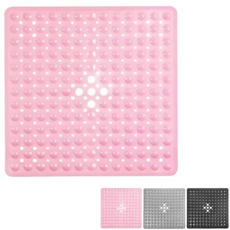 Tapis de Douche 53x53cm, Tapis de Douche Extra carré antimoisissure Rose,Tapis antidérapant pour Baignoire, Douche avec ventouses, Trous de Drainage,Bain lavables Machine pour Enfants âgées