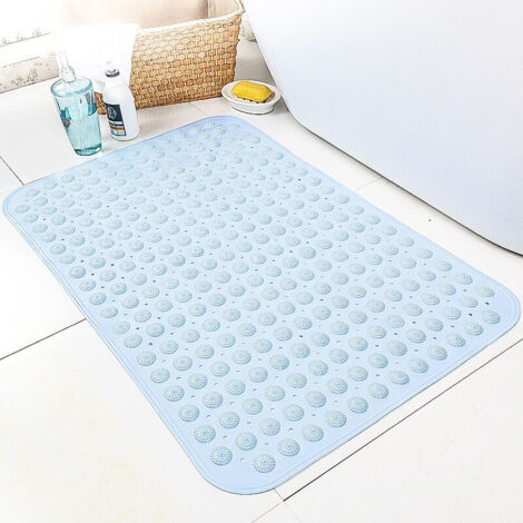 Tapis de douche anti-dérapant 35 x 70 cm Grand tapis de bain anti-dérapant pour seniors et adultes avec ventouse, trous de massage et de drainage Bleu
