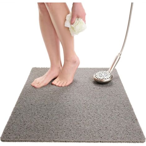 Tapis De Douche Anti-Dérapant - Surface Texturée Loofah - Drainage Rapide En PVC - Pour Baignoire Et Cabine De Douche - 80 x 60 cm - Gris