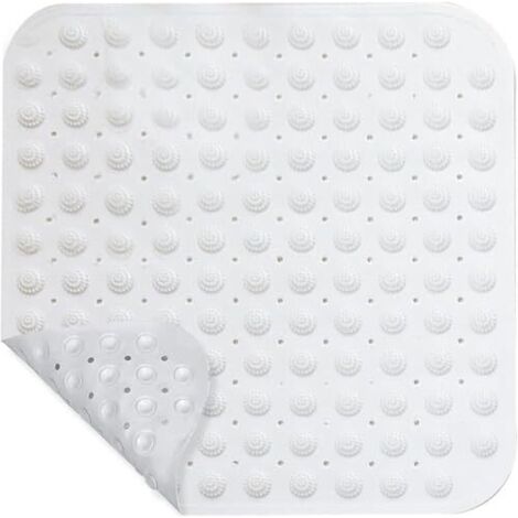 Tapis de Douche antidérapant, 48 x 48 cm, Tapis de Douche massant, antidérapant, avec Ventouse, Lavable en Machine, Sauna, Salle de Douche, carré, Blanc