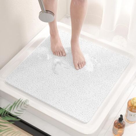 Tapis de Douche Antiderapant, 53x53cm Tapis de Baignoire Antidérapant sans Ventouse, Doux PVC Luffa Tapis de Bain pour Salle de Bain, Séchage Rapide, Drainage Efficace, Blanc