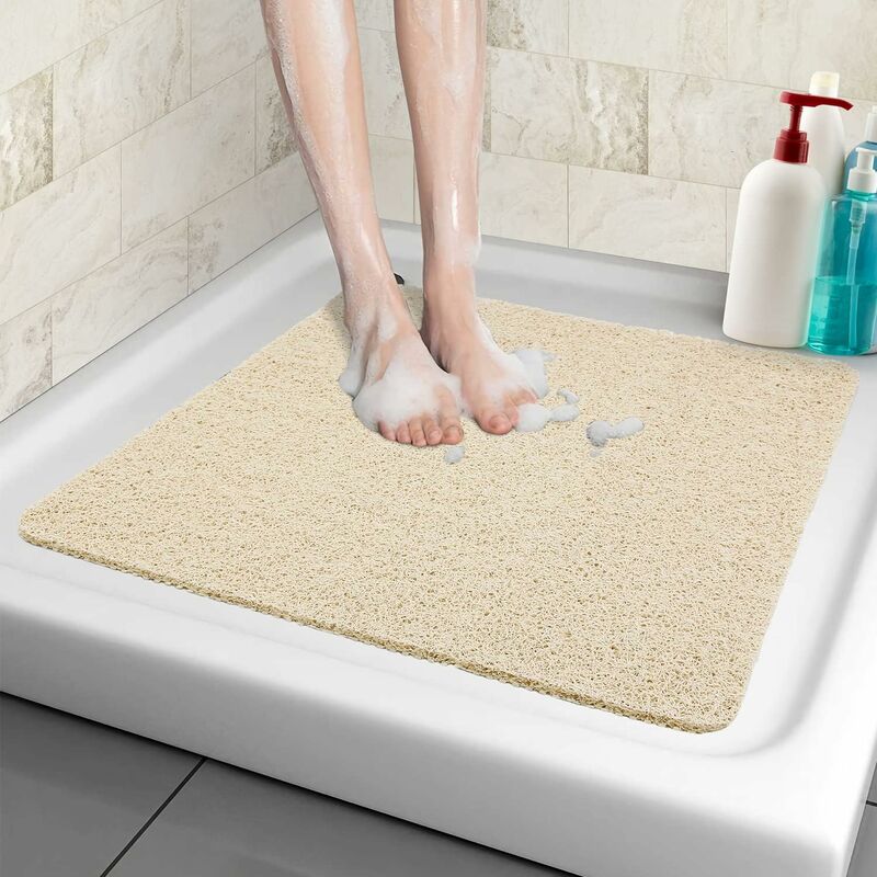 Tapis de Douche antidérapant, 60 60cm, Tapis de Bain de Sécurité Confort Doux avec Trous de Drainage, Tapis de Douche de Massage en pvc Luffa pour