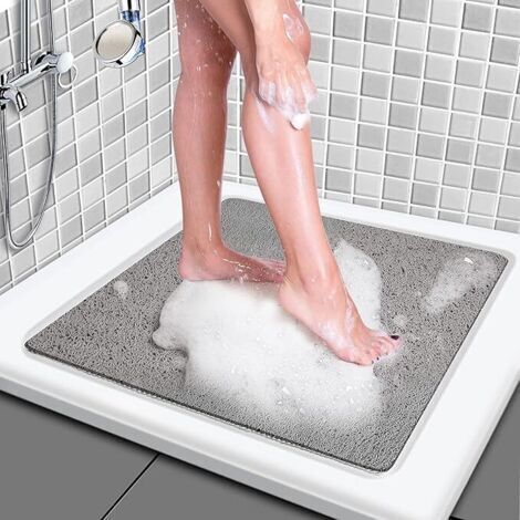 Tapis de douche antidérapant, 60 x 60 cm, tapis de douche carré antidérapant avec trous de drainage, tapis de salle de bain en luffa PVC, antidérapant, tapis de douche, lavable, sans BPA, séchage rapi
