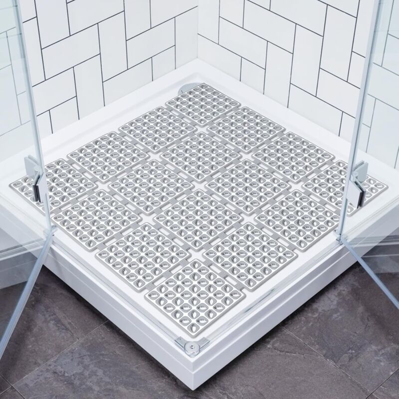 Tapis de Douche Antidérapant 60x60cm Tapis de Baignoire Carré avec Ventouse Puissante, tpe Tapis de Bain Résistant aux Moisissures, sans bpa & Latex,