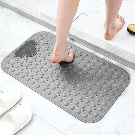 Tapis de douche antidérapant, 70 x 40 cm, avec ventouses, tapis de bain avec trous de drainage, antidérapant, résistant aux moisissures et lavable en machine (gris)