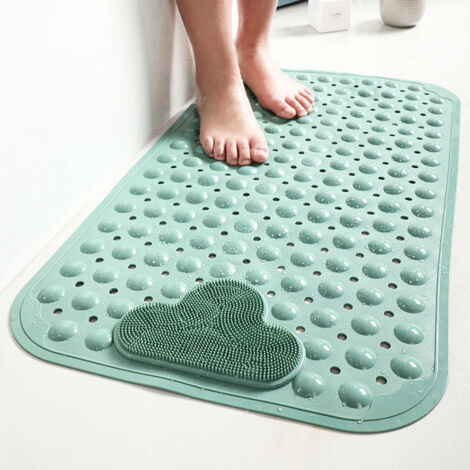 Tapis de douche antidérapant 80 x 50 cm Tapis de bain antidérapant avec ventouses, tapis de douche confortable massage, tapis de douche, vert