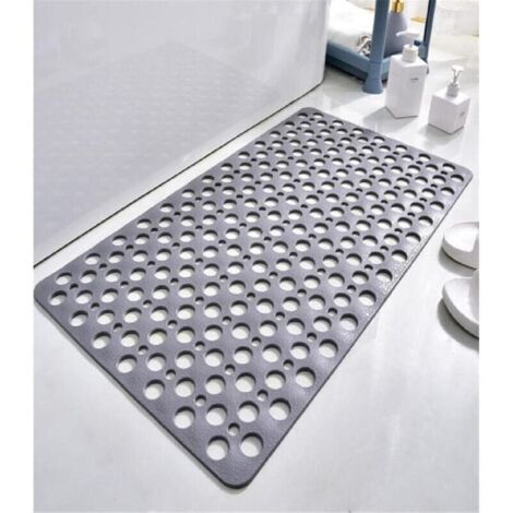 Tapis de Douche Antidérapant Antibactérien TPE,75x43 CM Tapis de Bain de Baignoire Tapis de Pied Résistant à la Moisissure et Lavable en Machine pour Douche ou Baignoire,Trou Rond Gris FOREHILL