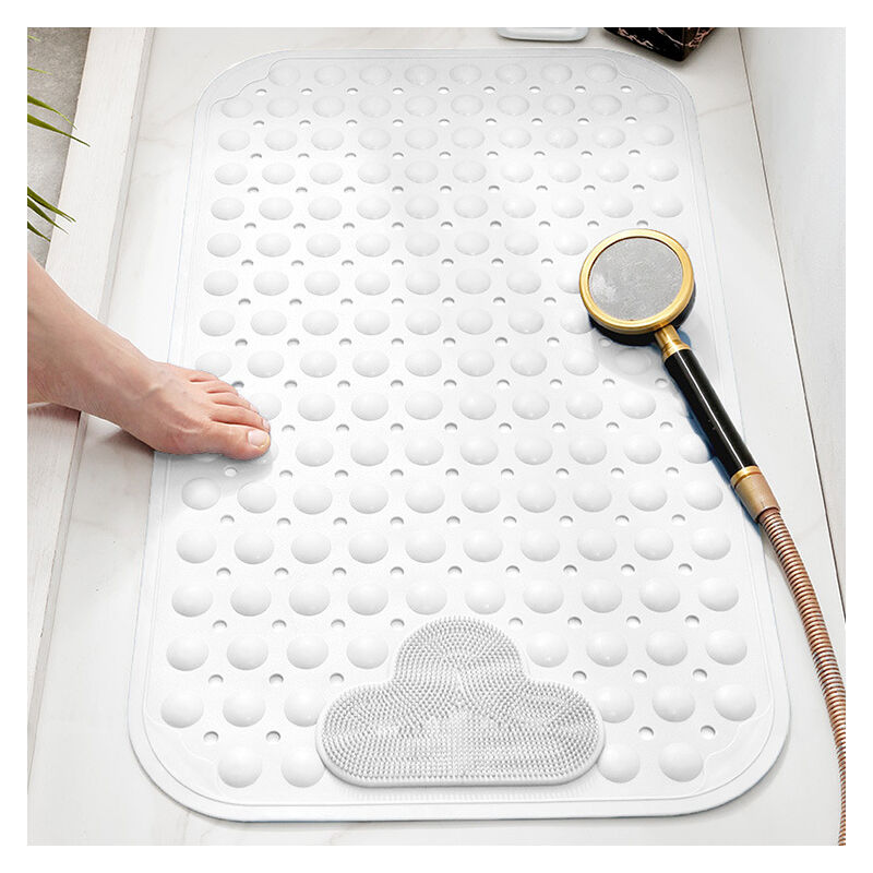 Tapis de douche antidérapant avec ventouses et trous d'évacuation, tapis de douche avec coussin de massage, grand tapis de douche pour la salle de