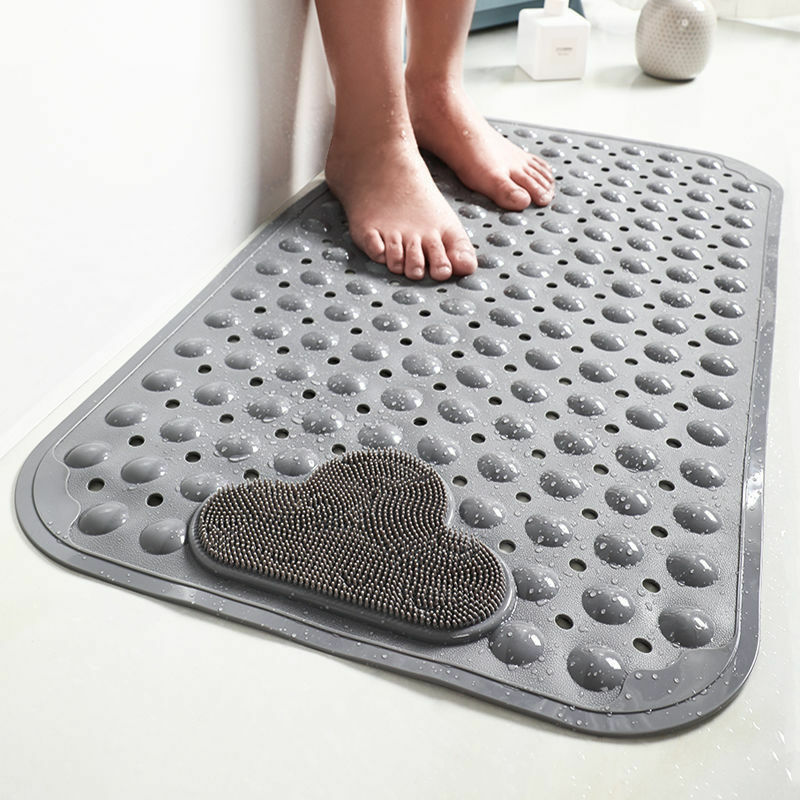 Tapis de douche antidérapant avec ventouses et trous d'évacuation, tapis de douche avec coussin de massage, grand tapis de douche pour la salle de