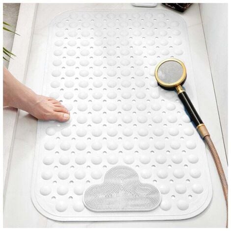 SNQ Tapis de douche antidérapant avec ventouses et trous d'évacuation, tapis de douche avec coussin de massage, grand tapis de douche pour la salle de bain, pieds de douche pour la salle de bain familiale