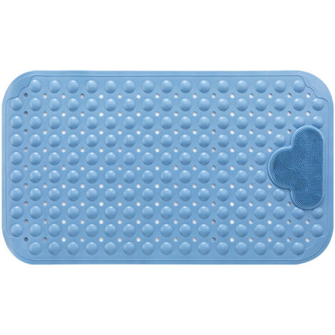 Tapis de douche antidérapant bleu 80 x 50 cm avec ventouses, massage confortable, lavable en machine -