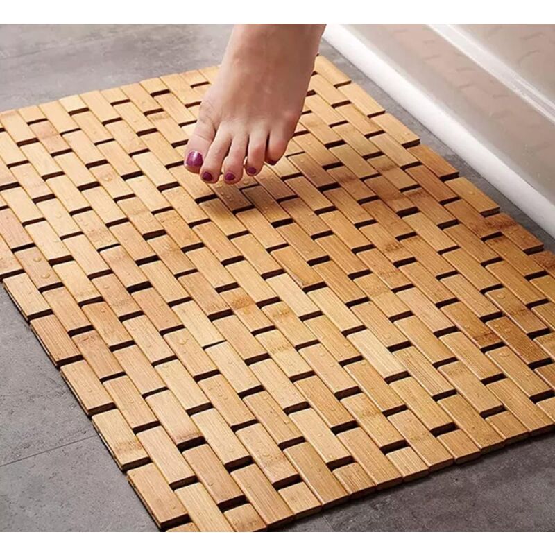 Tapis de Douche Antidérapant en Bambou - Tapis de Bain en Bois - Plateau de Douche - Tapis de Baignoire ,4060cm (Naturel)