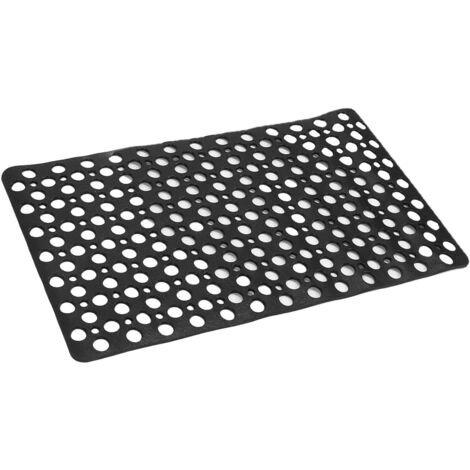 Tapis de Douche Antidérapant en TPE Noir avec Trous d'Évacuation pour Salle de Bain, Spa ou Fitness Maison 74x41 cm
