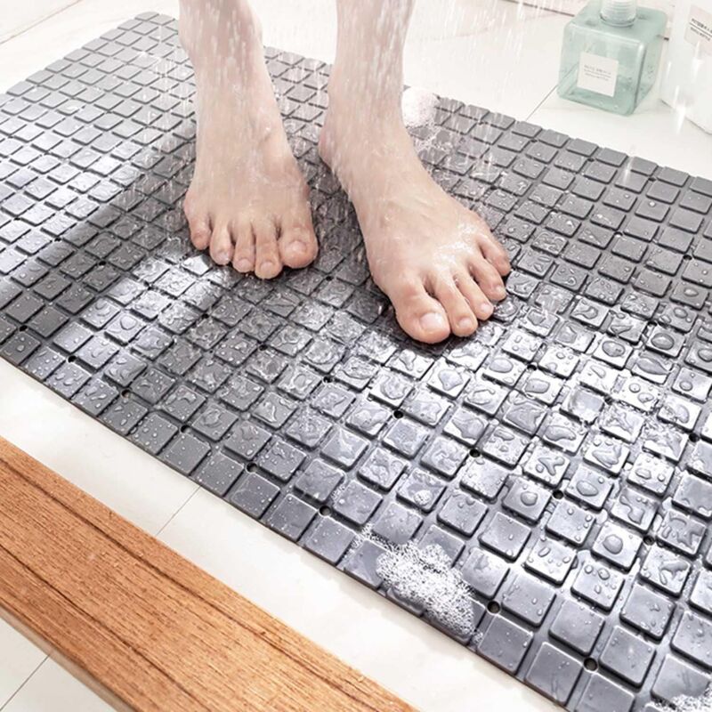 Tapis de douche antidérapant (gris), 70x40 cm, avec ventouses fortes, adapté aux sols lisses et aux baignoires, matériau en microfibre, séchage