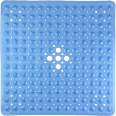 Tapis de Douche Antidérapants Carré en PVC 53 × 53cm, Tapis de Bain avec Ventouse pour Cuisine et Salle de Bain - Bleu