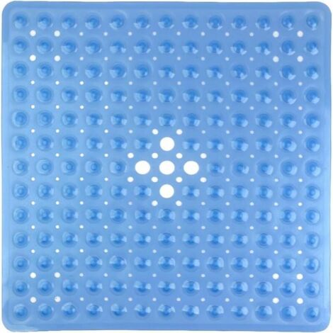 Tapis de Douche Antidérapants Carré en PVC 53 × 53cm, Tapis de Bain avec Ventouse pour Cuisine et Salle de Bain - Bleu-Fei Yu