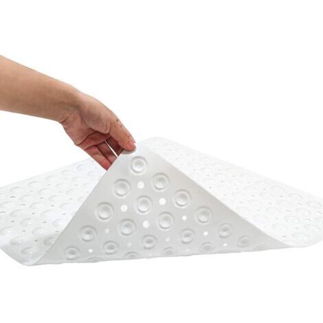 Tapis de douche carré anti-dérapant avec coussin anti-dérapant à ventouse, tapis de bain ou de douche anti-moisissure 53X53cm(Blanc)
