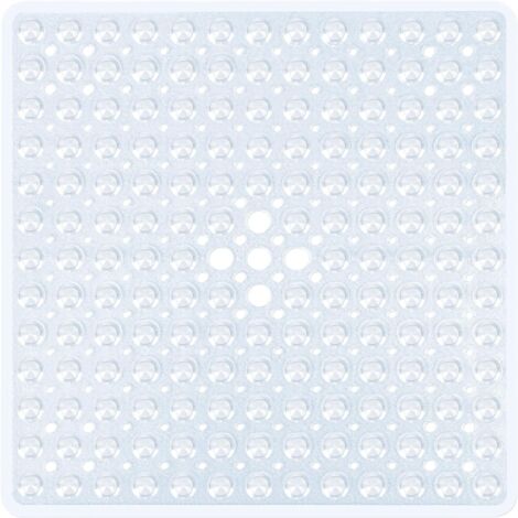 Tapis de Douche Carré Transparent 53x53 cm – Antidérapant avec Ventouses Puissantes, Drainage Rapide, Lavable et Sans BPA